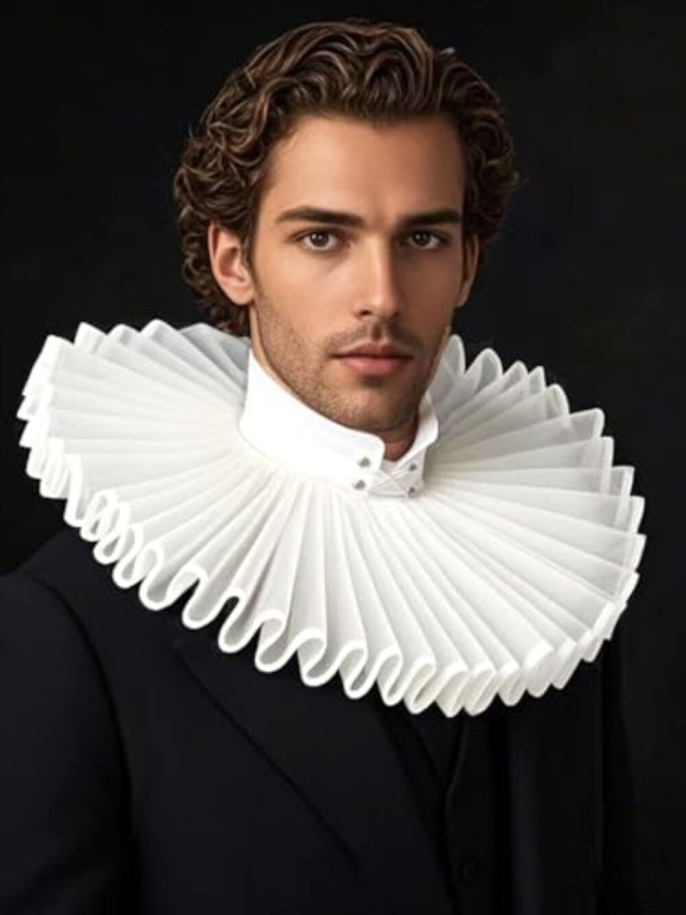 Victorian Lace Ruffle Collar & Cuff Costume Set Renaissance Neck Ruff - Picture 3 of 6